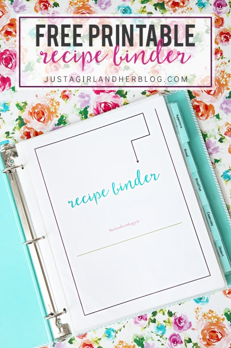 Love this Free Printable Recipe Binder! What a great way to organize my recipes to make meal planning and prep so much easier! Click through to the post to get the pretty printables! | JustAGirlAndHerBlog.com Recipe Book Free Printables, Home Made Recipe Book, Recipe Organization Ideas, Recipe Binder Template, Recipe Binder Printables, Diy Recipe Binder, Recipe Cards Printable Free, Recipe Book Ideas, Diy Cookbook