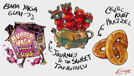 Some sweet sweet mytho food for the season~ 🍭🍬🍡 . . . Next up im bout to make some magical sandwiches woop woop #mythology #food #dessert Magical Food Art, Monster Food Art, Magic Food Art, Fantasy Food Ideas, Fantasy Food Concept Art, Cyberpunk Food, Props Illustration, Dnd Food, Cartoon Props