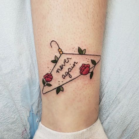 Lydia Askeland 🏳️‍🌈 on Instagram: “Another Never Again hanger from last night 💕 #apprenticetattoo #flashtattoo #arkansastattooshop #blackarrowtattoo #creamtattoosupply…” Wire Hanger Tattoo, Hanger Tattoo Ideas, Last Hope Paramore Tattoo, Never Again Tattoo, Paramore Tattoo Last Hope, The End Is Near Phoebe Bridgers Tattoo, Again Tattoo, Hanger Tattoo, Feminine Rage