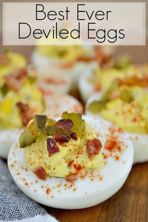 Love this easy recipe for the best ever deviled eggs with bacon and sweet pickles. ##recipe #deviledeggs #appetizer #eggs Best Ever Deviled Eggs, Best Deviled Egg Recipe Ever, Deviled Eggs With Bacon, Sweet Pickles Recipe, Korean Dinner, Perfect Picnic Food, Eggs With Bacon, Recipes Korean, Devilled Eggs Recipe Best