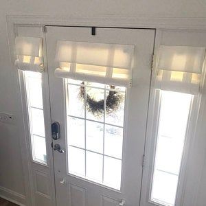 Front Door Sidelights Privacy, Front Door Window Treatments, Front Door Privacy Ideas, Glass Front Door Privacy Ideas, Front Door Window Covering Ideas, Curtains Over Front Door, Front Door Blinds, Glass Front Door Privacy, White French Door