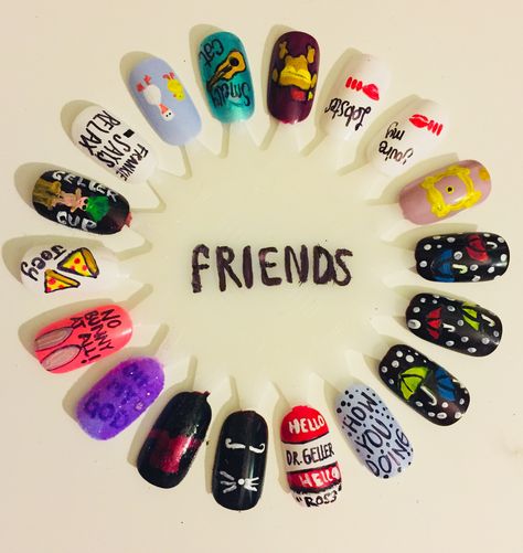 Nails friends Tv show Friendship Nails, Best Friend Nails Ideas, Friends Nails, Crazy Nail Art, Spring Acrylic Nails, Nail Pictures, Cute Acrylic Nail Designs, Sparkle Nails, Heart Nails