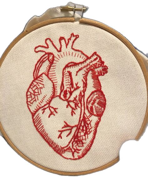 Anatomy Embroidery Patterns, Human Heart Embroidery, Embroidered Hearts Hand Embroidery, Anatomical Heart Embroidery, Anatomical Embroidery Pattern, Anatomical Heart Cross Stitch, Anatomical Heart, Heart Hands, Embroidered Heart