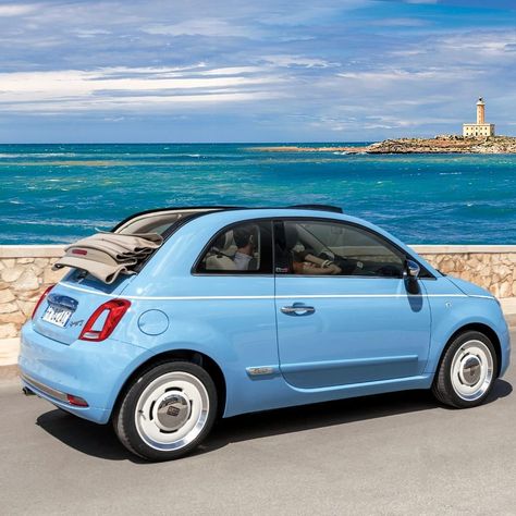 Fiat on Instagram: “Longing for the #DolceVita era? Admire the design of the new #500Spiaggina58, with its exclusive Volare Blue livery and white all-around…” Light Blue Fiat 500, Blue Fiat 500, Fiat Car, Fiat 500c, Fiat Cars, Bugatti Cars, Getaway Car, Fancy Cars, Aesthetic Stuff