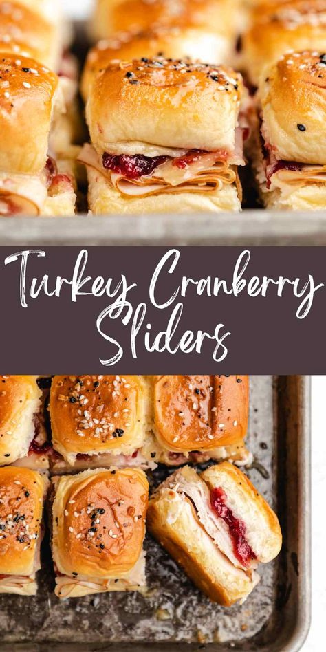 Turkey cranberry sliders turn leftover Thanksgiving turkey and cranberry sauce into a tasty new meal! These simple sliders take just minutes to make and are oh so tasty! Hot Appetizer Sandwiches, Leftover Turkey Cranberry Sliders, Turkey Cranberry Sandwich Recipes, Party Turkey Sandwiches, Turkey Thanksgiving Sliders, Holiday Sliders Recipes, Appetizers From Thanksgiving Leftovers, Simple Holiday Dinner Ideas, Slider Bake Recipes