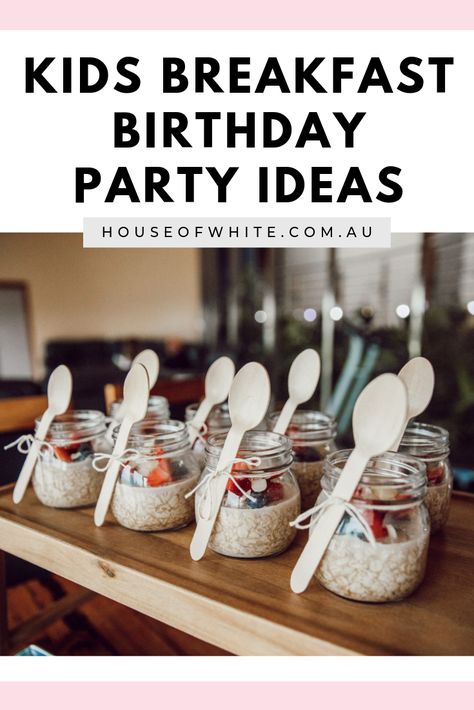 Breakfast Food Birthday Party, Birthday Sleepover Breakfast Ideas, Food Ideas For Morning Birthday Party, 1st Birthday Breakfast Party, Birthday Breakfast Party Ideas, Brunch Birthday Party Ideas Kids, Kids Birthday Brunch Party, Breakfast Birthday Party Food, Kids Breakfast Birthday Party