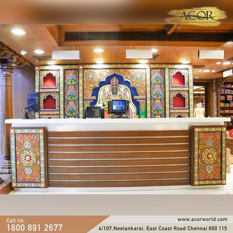 www.acorworld.com #billingcounter #cashcounter #traditionalinteriors #traditionalinteriordesign #commercialinteriors #sareeshopinteriordesign #retailshopinterior #architecture #interiordesigner #chennai #acorworld #woodenfurniture #uniqueinteriors #bestinterior #interiorideas #gardening #sareeshop #kanchipuraminterior #trichyinterior #pondicherrydiaries Cash Counter Design, Cash Counter, Traditional Look, Traditional Interior Design, Counter Design, Shop Interior Design, Shop Interior, Wooden Furniture, Commercial Interiors