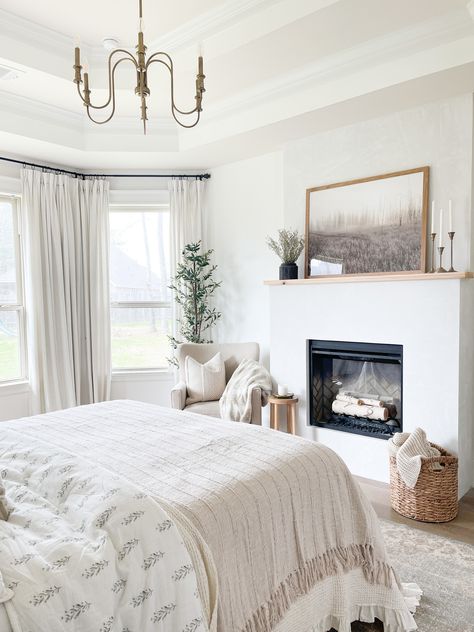 Bedroom Inspirations With Fireplace, Bedroom Gas Fireplace Ideas Master, Electric Fireplace Bedroom Ideas Master Suite, Venetian Plaster Fireplace, Bedroom Fireplace Decor, Modern French Country Bedroom, Electric Fireplace Bedroom, Bedroom With Fireplace, Plaster Fireplace