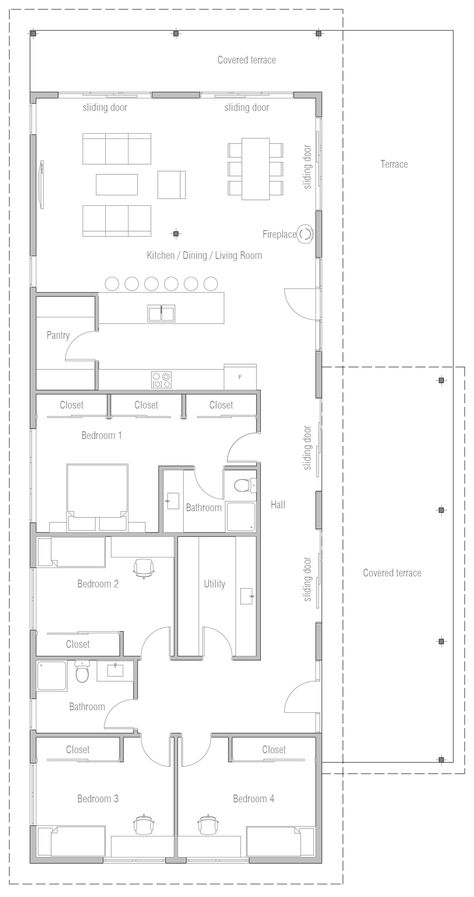 Solar House Plans, Passive House Design, 3 Bedroom Floor Plan, Bungalow Floor Plans, 4 Bedroom House Plans, Simple House Plans, Small House Plan, Bedroom Floor Plans, Apartment Plans