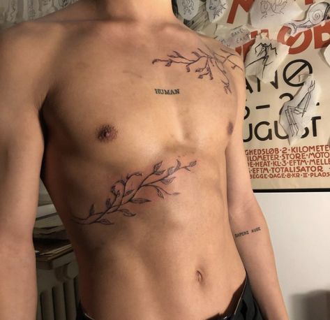 Men’s Flowers Tattoo, Hand Sleves Tattoo, Hot Guy Tattoo Ideas, Man Tattoos Aesthetic, Masculine Tattoos Aesthetic, Mens Upper Body Tattoos, Aesthetic Shoulder Tattoo Men, Simple Men Tattoos Arm, Central Chest Tattoo