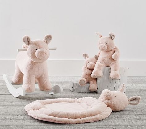 Pink Piglet Plush Nursery Toy Rocker | Animal Rocker | Pottery Barn Kids Pig Room Ideas, Piglet Nursery, Pink Farm Animal Nursery, Piglet Plush, Pink Pig Nursery, Pig Nursery, Stuffed Pig Toy, Elephant Rocker, Shiplap Nursery