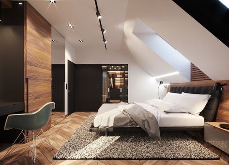 Sloped Ceiling Bedroom Master Suite, Slanted Roof Bedroom, Slanted Ceiling Bedroom, Sloped Ceiling Bedroom, Low Ceiling Bedroom, Bedroom Modern Luxury, Modern Luxury Apartment, Slanted Roof, Bedroom Behance