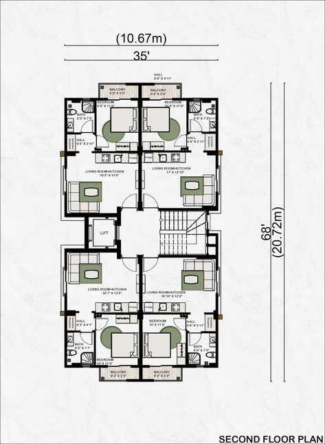 Modern Apartment Plan Modern House Plan Residence Plan - Etsy Flat Floor Plan Apartments, Flat Layout Floor Plans, Condo Plans Layout, Small Apartment Building Plans, Condominium Floor Plan, Residence Plan, Muslim Architecture, Small Apartment Building Design, Condo Floor Plans