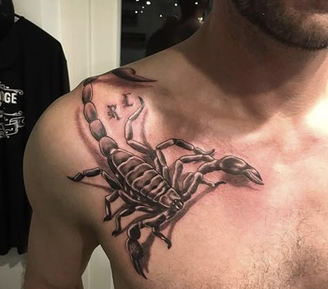 Scorpion Tattoo Design Men, Scorpion Chest Tattoo, Scorpion Tattoo For Men, Scorpion Tattoos, Full Chest Tattoos, Where Tattoo, Watercolor Tattoo Ideas, Best Leg Tattoos, Small Neck Tattoos