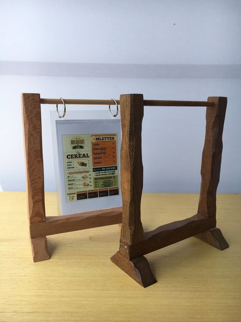 Really love this, from the Etsy shop WoodYouCareToLook. https://etsy.me/32newYn #etsy #housewares #homedecor #menustand #flipmenustand #menudisplay #menuholder #woodenmenuholder #woodenmenudisplay #postmenuholder Menu Stand Ideas, Menu Holder Ideas, Bike Rack Wall, Menu Display, Menu Stand, Wooden Bicycle, Bar Menu Wedding, Table Card Holder, Menu Holders