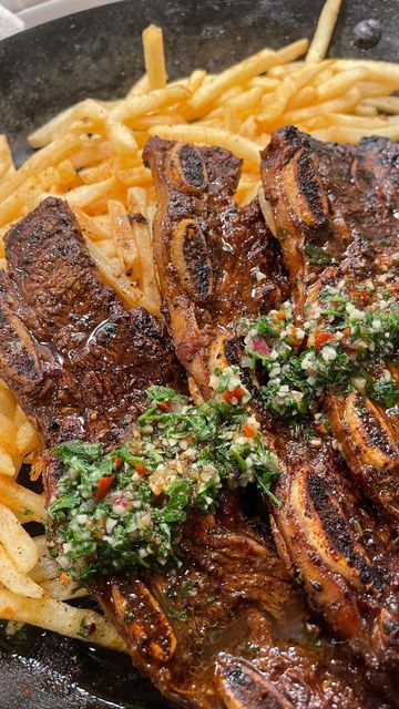 Kardea Brown on Instagram: "Korean style Short Ribs and Fries type of night!!! This is a mash up of two flavors that I love so much….Korean style Kalbi and made from scratch Argentinian Chimichurri! This is bold, delicious and the perfect Friday night meal!!!! What are y’all up to Cousins??? Have you preordered my first cookbook The Way Home yet? I can’t wait to see you all on tour. Please click the link in my bio for more info 🤗 #DeliciousMissBrown #Friday #Cookbook #Recipes" Ribs And Fries, Korean Style Short Ribs, Argentinian Chimichurri, Brown Korean, Kardea Brown, Korean Short Ribs, Instagram Korean, The Way Home, Short Ribs