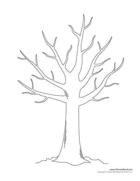 tree drawing Printable Tree, Tree Outline, Tree Templates, Tree Coloring Page, Shape Templates, Leaf Template, Bare Tree, Pola Sulam, Trendy Tree