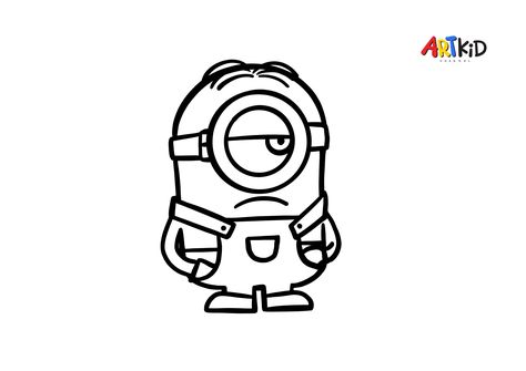 This picture belongs to one of our easy drawing and coloring videos on our YouTube channel. You will find the link to download the high quality outline picture in the description of the video. Minion Line Art, Minion Outline, Outlined Pictures, Easy Outline Drawings, Peach Outline, Minion Tattoo, Colouring For Kids, Minion Drawing, Drawing And Colouring