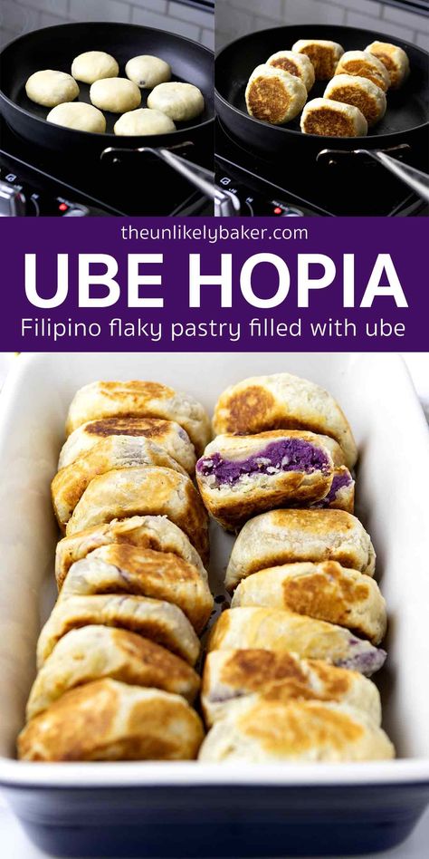 Ube hopia is a Filipino treat made of flaky pastry filled with ube or purple yam. The recipe is simple to follow and results to perfect hopiang ube every time. Check it out. Ube Hopia, Filipino Bread Recipe, Ube Dessert Recipe, Filipino Dessert Recipes, Pinoy Dessert, Ube Recipes, Filipino Food Dessert, Purple Yam, Filipino Desserts