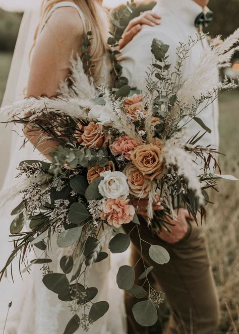 Boho Greenery Bouquet, Rustic Boho Bridal Bouquet, Boho Bridal Flowers Bouquets, Bridal Flowers Bouquet Fall, Earthy Tone Wedding Bouquet, Boho Western Bridal Bouquet, Boho Wedding Bouquet Cascading, Cascade Boho Wedding Bouquet, Neutral Fall Wedding