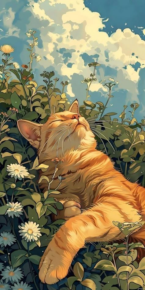 Cat Pics Aesthetic, Orange Cat Art, Cat Phone Wallpaper, Cool Wallpapers Art, Wallpapers Iphone, Dreamy Art, Pretty Wallpapers Backgrounds, Cat Wallpaper, Anime Scenery Wallpaper