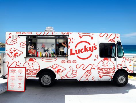 Lucky's Illustration and Branding on Behance Healthy Food Truck, Burger Truck, Carls Jr, Trailer Wrap, Foodtrucks Ideas, Honey Puffs, Carnicerias Ideas, Burger Van, Vehicle Branding