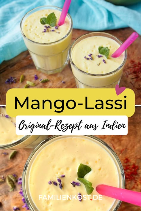 Hast du schon mal Mango-Lassi selber gemacht? Ich habe es in Indien gelernt und teile hier mit dir dieses einfache und so leckeres Mango-Lassi-Rezept. #originalrezepte #familienrezepte Food F, Mango Lassi, Mocktails, Iced Tea, Cheeseburger Chowder, Indian Food Recipes, Low Carb, Food And Drink, Mango