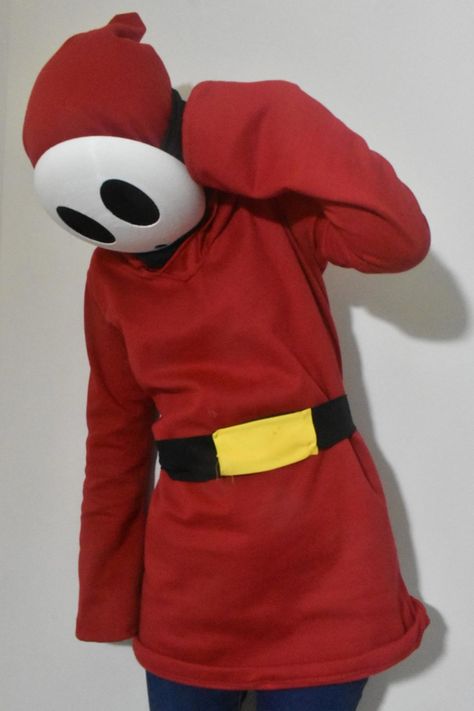 Shy Guy Cosplay, Diy Mario Character Costumes, Shy Guy Costume, Hiding Behind A Mask, Mario Brothers Costumes, Mario Kart Costumes, Guy Cosplay, 2022 Costumes, Mario Halloween