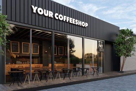 Coffee Exterior Design, Modern Coffee Shop Exterior, Shop Exterior Design Modern, Shop Front Design Modern, Cafe Front Design, Modern Cafe Exterior, Cafe Facade Design, Coffee Shop Exterior Design, Retail Store Exterior