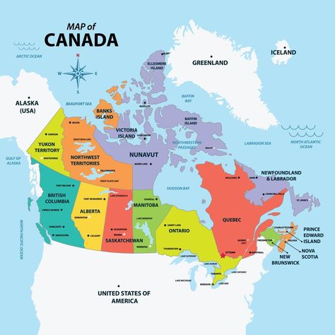 Canada Map With All States Map Of Canada Provinces, Map Of Canada Printable, Canada Map Illustration, Canada Background, Canada Geography, Canada School, Canada Vibes, Geography Of Canada, Fun Facts About Canada