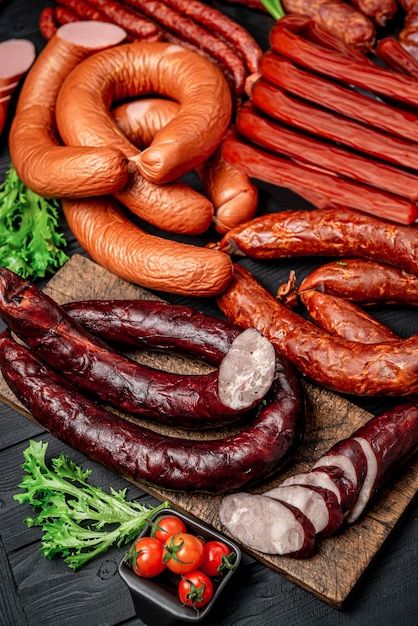 Premium Photo | Set of different types of smoked sausages assortment of sausages photo for advertising Smoked Sausages, Weiners, Moroccan Food, Smoked Sausage, Variety Pack, Photo Set, Premium Photo, Different Types, Fantasy Art