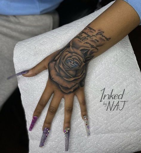 Hand Tatts, Rose Hand Tattoo, Rose Tattoos For Women, Girl Arm Tattoos, Hand Tattoos For Girls, Hand And Finger Tattoos, Cute Hand Tattoos, Pretty Hand Tattoos, Black Girls With Tattoos