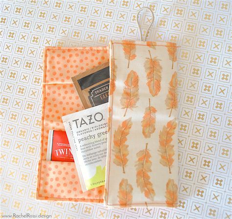 Free Pattern: Tea To Go | A cute tea bag holder, by Rachel Rossi Sewing Machines Best, Sewing Courses, Tea Bag Holder, Holiday Party Gift, Go Bags, Easy Sewing Projects, Sewing Gifts, Sewing Pattern Design, Bag Holder