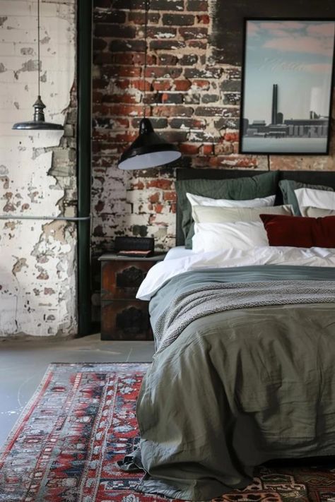 Industrial Style Bedroom Decor - Inspiration & Tips Industrial Style Bedroom, Distressed Wood Furniture, Industrial Room, Industrial Chic Design, Modern Industrial Decor, Inspired Interiors, Unique Furniture Pieces, Bedroom Decor Inspiration, Urban Loft