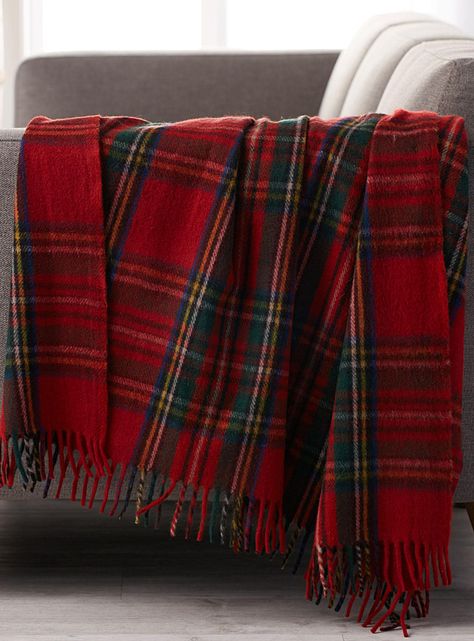 Traditional Scottish plaid blends easily into this season's rustic chalet decor with its predominantly red palette, accented by blue, green and yellow.    100% wool fabric   Fringed edging   60" x 70" Chalet Decor, Rustic Chalet, Red Palette, Tartan Throws, Vintage Wool Blanket, Red Green Christmas, Men Home Decor, Tartan Blanket, Fuzzy Blanket