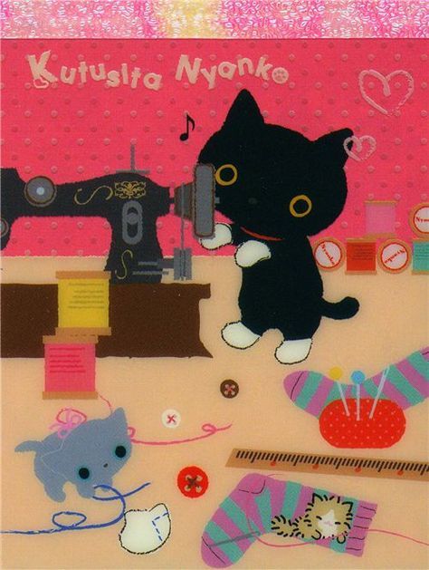 Sewing Kitty Kitty Craft, Kutusita Nyanko, Sewing Cat, Phone Themes, Funky Art, Pretty Art, Pretty Wallpapers, Cat Art, Sewing Machine