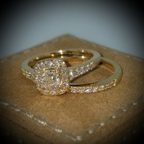 Wedding Ring Gold Big Diamond, Bride Wedding Ring Gold, Big Wedding Rings Gold, Gold Wedding Rings Big, Gold Square Wedding Rings, Gold Plated Wedding Rings, Wedding Ring Sets Gold, Yellow Gold Cushion Cut Engagement Ring, Gold Wedding Ring Women