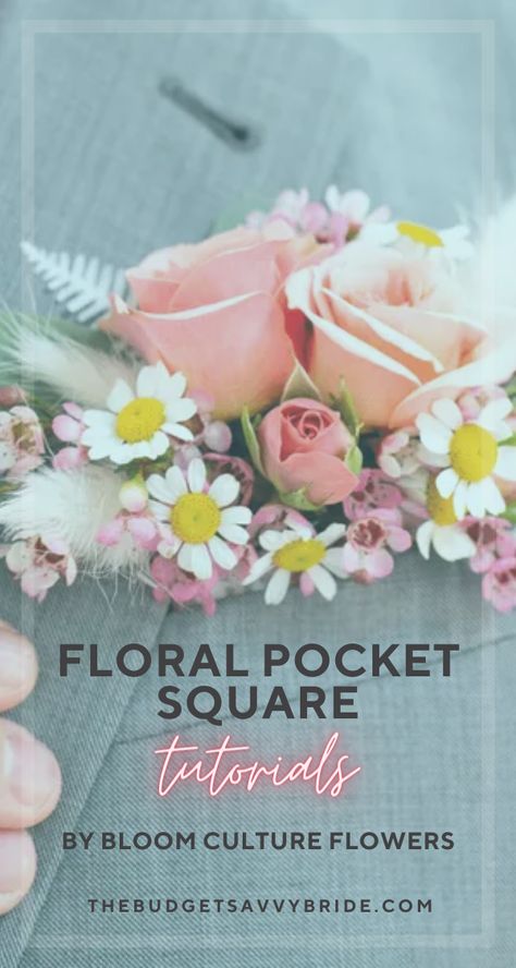 Looking for a unique alternative to the traditional boutonniere? Check out how to make your own floral pocket squares in this DIY flower tutorial from Bloom Culture Flowers! Fake Flower Boutonniere, Diy Boutonniere Wedding Fake Flowers, Diy Pocket Boutonniere, Pocket Boutonniere Diy, How To Make A Pocket Boutonniere, How To Make A Boutonniere Diy, Pocket Boutonniere, Boutonniere Alternative, Diy Boutonniere Wedding