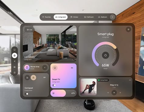 Smart Home Dashboard, Home Dashboard, Vr Ui, Home Screen Inspiration, Alarm App, Ar Design, Smart Home Ideas, Home Studio Ideas, Home Feed