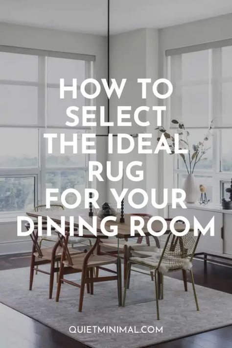 Find the Perfect Dining Rug: Ultimate Selection Guide! - Quiet Minimal Table With Rug Underneath, Natural Rug Dining Room, Dining Table And Rug Ideas, Rug Under Rectangle Dining Table, Dining Room Rugs Modern, Area Rugs In Dining Rooms, Dining Room Table Runner Ideas Decor, Dining Rooms With Rugs, Dark Floors Dining Room