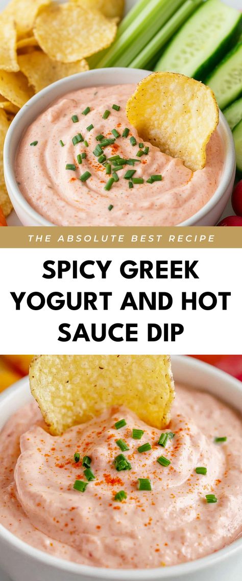 Image for Spicy Greek Yogurt and Hot Sauce Dip Cream Sauce With Greek Yogurt, Plain Greek Yogurt Dip Recipes, Savory Greek Yogurt Recipes, Greek Yogurt Dip Recipes, Pita Dip, Greek Yogurt Dipping Sauce, Spicy Yogurt Sauce, Yogurt Dips, Greek Yogurt Ranch Dip