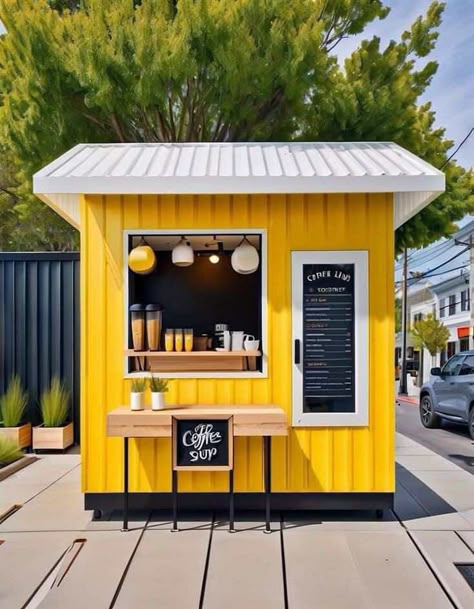 Small Restaurant Kitchen Design, Caffe Design, Coffee Booth, Food Stall Design, Cafe Display, Small Beach Houses, Outdoor Restaurant Design, Food Kiosk, Small Cafe Design