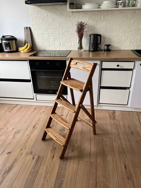 A Wooden Folding Ladder Made of Oak. Size110cm High43inchefor Home, Kitchen,library,flower Stand and Interior. Stepladder for Gift. - Etsy Canada Kitchen Ladder Ideas, Countertop Ladder, Diy Step Ladder, Step Ladder Ideas, Kitchen Step Ladder, Wooden Step Ladder, Small Ladder, Kitchen Library, Rustic Wood Projects