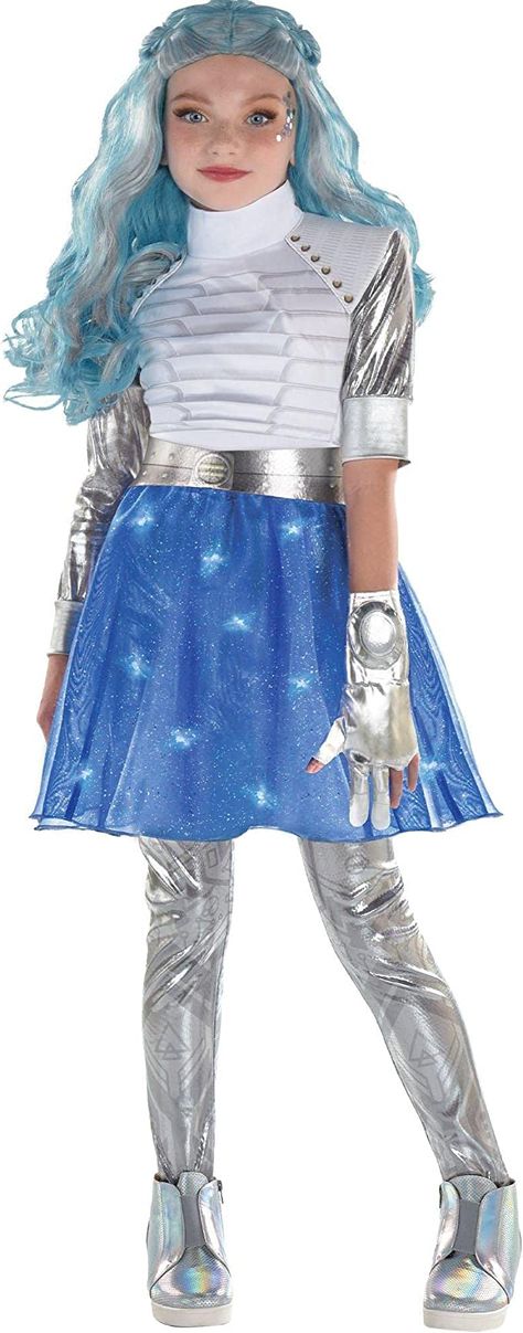 Amazon.com: Party City Zombies 3 Alien Addison Costume, Girls, With Top, Pants and Tutu, Size Medium (8-10) : Clothing, Shoes & Jewelry Zombies 3 Addison, Shining Costume, Alien Halloween Costume, Blue And Silver Dress, Metallic Jumpsuit, Zombies 3, Disney Zombies, Metallic Jumpsuits, Alien Costume