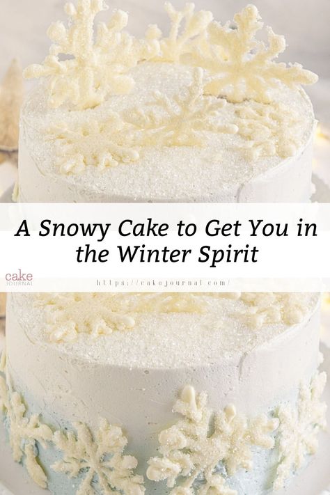 A one layer cake with snowflake topper and glitters Snow Cake Design, Icicle Wedding Cake, Winter Scene Cake, Winter Snowfall Cake, Snowflake Cake, Piece Of Cakes, Tiered Cakes, Winter Theme, Baking