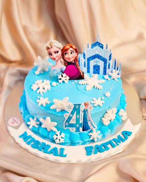 Just finished creating this magical Frozen-themed cake for a special 4-year-old's birthday! #FrozenCake #BirthdayMagic #ElsaAndAnna #Faybakesco ##faybakescobyfaiza #malakwal Purple Frozen Birthday Cake, Number 4 Frozen Birthday Cake, One Tier Frozen Birthday Cake, Number 4 Elsa Cake, Frozen Birthday Cake One Tier, Old Birthday Cake, Baby First Birthday Cake, Frozen Themed, Birthday Cake Ideas