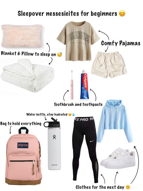 First time going to sleep over and don’t know what to pack? Here is a small guide of the necessities you need to take to a sleepover. You do not have to follow this, this is just to help those who are not sure what to pack to their first sleepover. Outfit For Sleepover, What You Need For A Sleepover, How To Pack For A Sleepover, What To Pack To Go To A Sleepover, What To Pack On A Sleepover, What’s In My Sleepover Bag, Packing List For A Sleepover, What To Pack For A Overnight School Trip, What To Bring To A Sleep Over