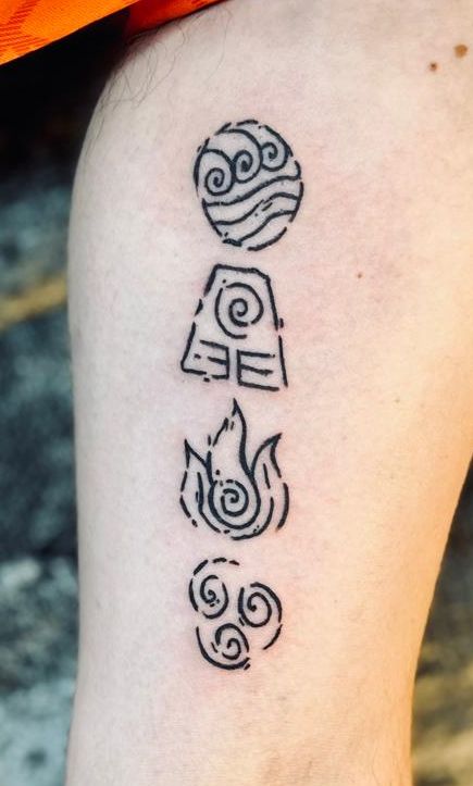 Avatar 4 Elements Tattoo, Arcane Tattoos Symbols, Arcane Tattoo, Nerd Tattoos, Bleach Tattoo, Avatar Tattoo, Nerd Tattoo, Elements Tattoo, Weird Tattoos