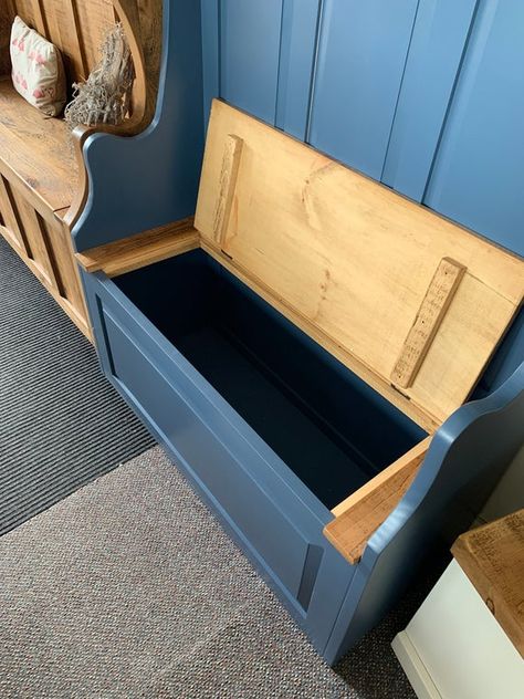 Rustic Painted Solid Wood Monks Bench Hallway Mudroom Bootroom | Etsy Scullery Ideas, Hallway Mudroom, Bench Hallway, Raw Furniture, Monks Bench, Shoe Storage Small Space, Porch Storage, Timber Shelves, Hallway Bench