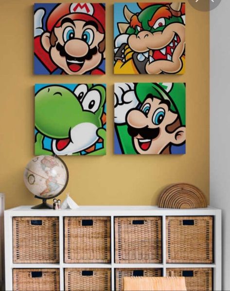 Lego Canvas Painting, Video Game Painting Canvas, Super Mario Wall Art, Mario And Luigi Painting, Mario Bros Painting, Mario Canvas Painting, Mario Mural, Super Mario Painting, Mario Painting